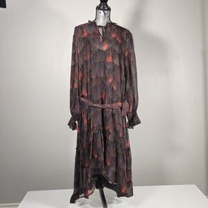 NWT Estelle Australia Sheer Black and Red Floral Tiered Maxi Dress